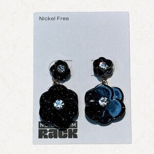 Nordstrom Black Crystal Floral Drop Earrings Sparkly Statement NWT